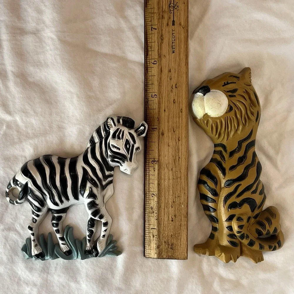 1995 Home Interiors Burwood Jungle Safari Zoo Animals Wall Plaques Set Of  2 Vtg